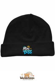 Umschlagmütze Rox-01 in Schwarz mit Motiv Mini Boss Graffiti