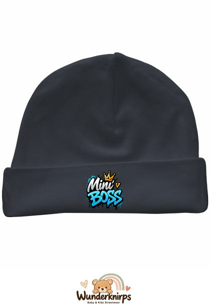 Umschlagmütze Rox-01 in Anthrazit mit Motiv Mini Boss Graffiti
