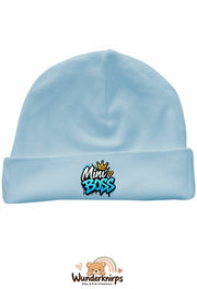 Umschlagmütze Rox-01 in Pastellblau mit Motiv Mini Boss Graffiti