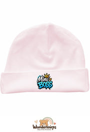 Umschlagmütze Rox-01 in Pastellrosa mit Motiv Mini Boss Graffiti