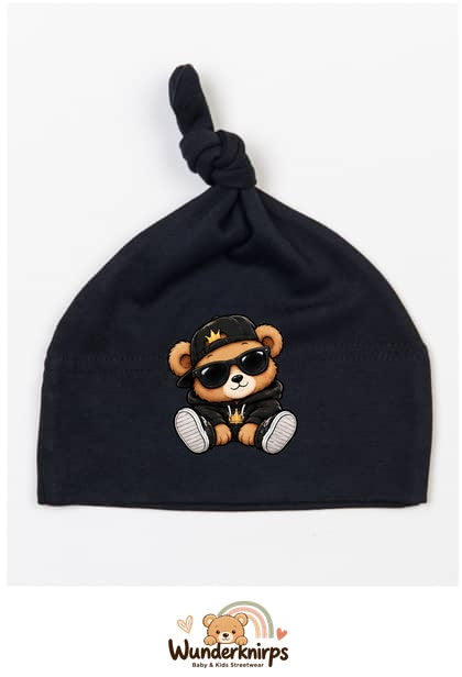 Knotenmütze Babybugz BZ15 in Schwarz mit Motiv Bär im Streetwear-Look