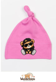 Knotenmütze Babybugz BZ15 in Bubblegum-Pink mit Motiv Bär im Streetwear-Look