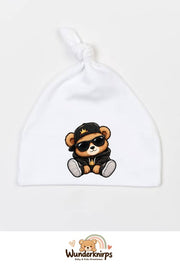 Knotenmütze Babybugz BZ15 in Weiß mit Motiv Bär im Streetwear-Look