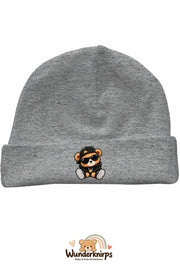 Umschlagmütze Rox-01 in Grau meliert mit Motiv Bär im Streetwear-Look
