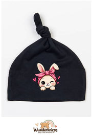 Knotenmütze Babybugz BZ15 in Schwarz mit Motiv Hase mit Bandana