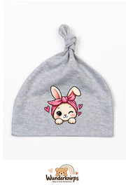 Knotenmütze Babybugz BZ15 in Grau meliert mit Motiv Hase mit Bandana