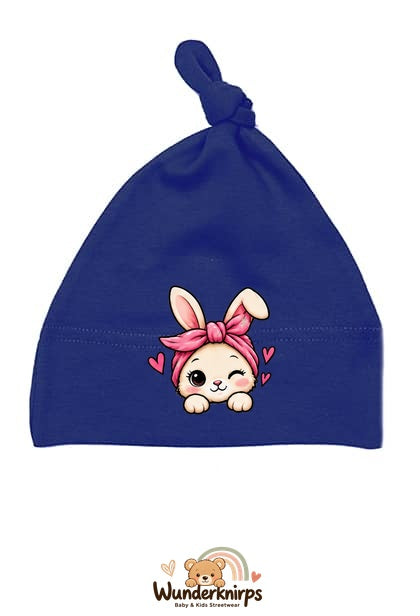 Knotenmütze Babybugz BZ15 in Marineblau mit Motiv Hase mit Bandana