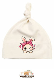 Knotenmütze Babybugz BZ15 in Natur mit Motiv Hase mit Bandana