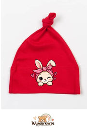 Knotenmütze Babybugz BZ15 in Rot mit Motiv Hase mit Bandana