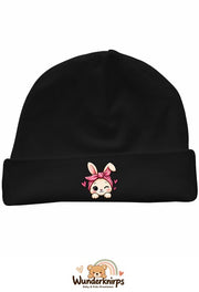 Umschlagmütze Rox-01 in Schwarz mit Motiv Hase mit Bandana