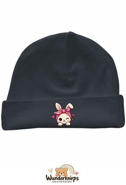 Umschlagmütze Rox-01 in Anthrazit mit Motiv Hase mit Bandana