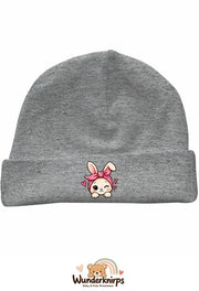 Umschlagmütze Rox-01 in Grau meliert mit Motiv Hase mit Bandana