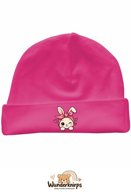 Umschlagmütze Rox-01 in Pink mit Motiv Hase mit Bandana
