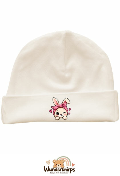Umschlagmütze Rox-01 in Natur mit Motiv Hase mit Bandana
