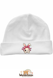 Umschlagmütze Rox-01 in Weiß mit Motiv Hase mit Bandana