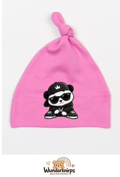 Knotenmütze Babybugz BZ15 in Bubblegum-Pink mit Motiv Panda im Streetwear-Look