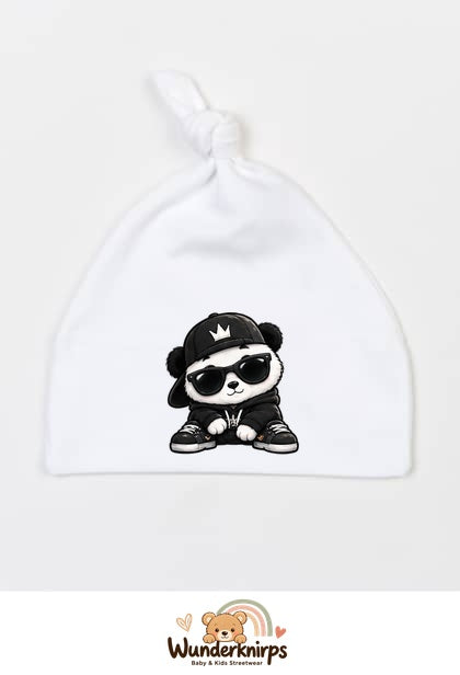 Knotenmütze Babybugz BZ15 in Weiß mit Motiv Panda im Streetwear-Look