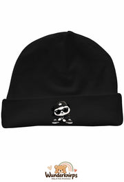 Umschlagmütze Rox-01 in Schwarz mit Motiv Panda im Streetwear-Look