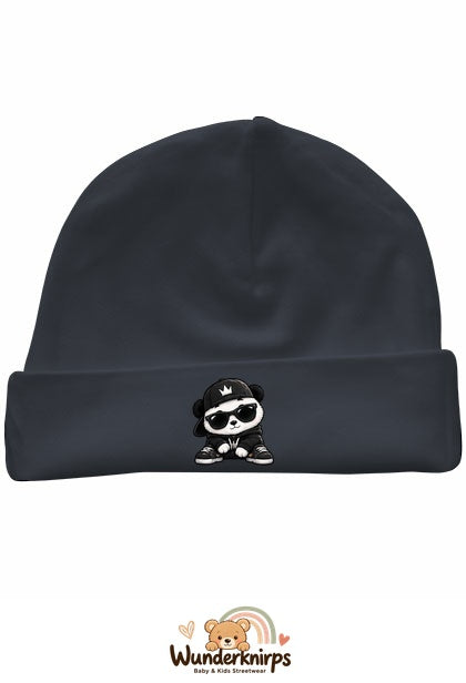 Umschlagmütze Rox-01 in Anthrazit mit Motiv Panda im Streetwear-Look