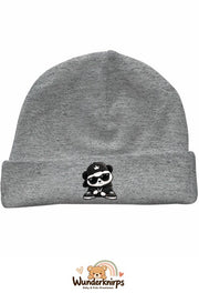 Umschlagmütze Rox-01 in Grau meliert mit Motiv Panda im Streetwear-Look