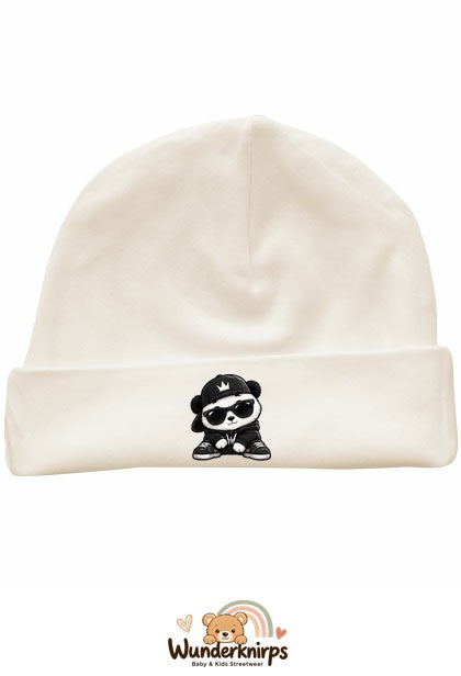 Umschlagmütze Rox-01 in Natur mit Motiv Panda im Streetwear-Look