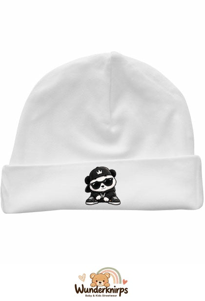 Umschlagmütze Rox-01 in Weiß mit Motiv Panda im Streetwear-Look