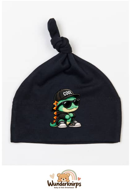 Knotenmütze Babybugz BZ15 in Schwarz mit Motiv Dino mit Cool-Cap
