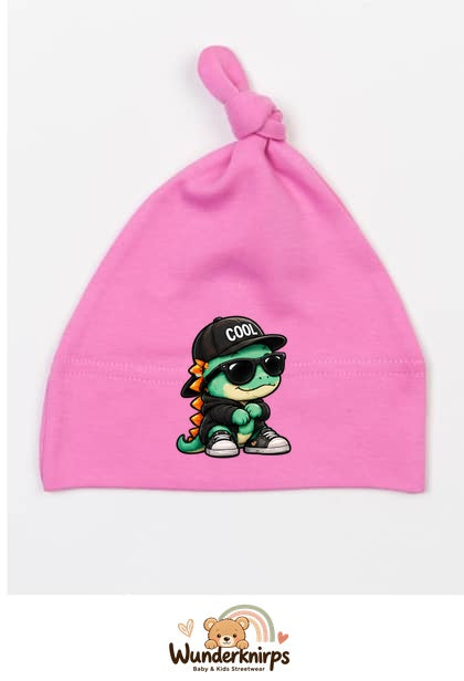 Knotenmütze Babybugz BZ15 in Bubblegum-Pink mit Motiv Dino mit Cool-Cap