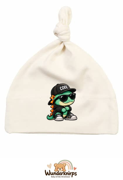 Knotenmütze Babybugz BZ15 in Natur mit Motiv Dino mit Cool-Cap