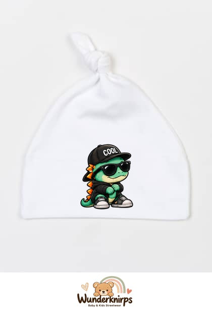 Knotenmütze Babybugz BZ15 in Weiß mit Motiv Dino mit Cool-Cap