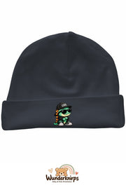 Umschlagmütze Rox-01 in Anthrazit mit Motiv Dino mit Cool-Cap