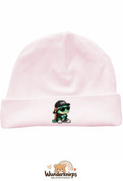 Umschlagmütze Rox-01 in Pastellrosa mit Motiv Dino mit Cool-Cap