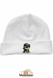 Umschlagmütze Rox-01 in Weiß mit Motiv Dino mit Cool-Cap