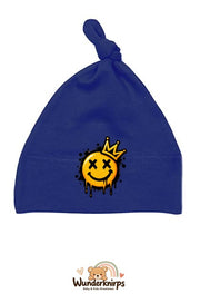 Knotenmütze Babybugz BZ15 in Marineblau mit Motiv Smiley mit Krone