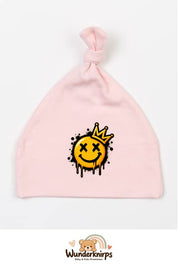 Knotenmütze Babybugz BZ15 in Pastellrosa mit Motiv Smiley mit Krone