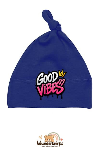 Knotenmütze Babybugz BZ15 in Marineblau mit Motiv Good Vibes