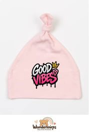 Knotenmütze Babybugz BZ15 in Pastellrosa mit Motiv Good Vibes