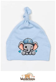 Knotenmütze Babybugz BZ15 in Staubblau mit Motiv Elefant mit blauer Cap