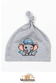Knotenmütze Babybugz BZ15 in Grau meliert mit Motiv Elefant mit blauer Cap