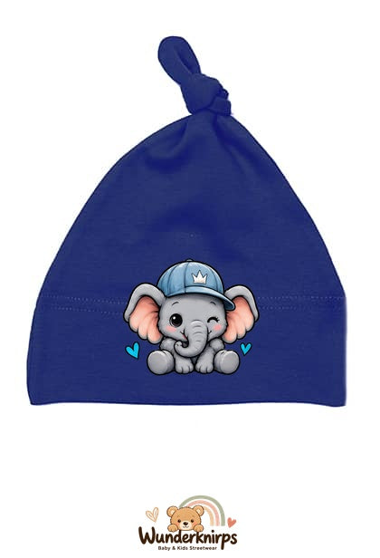 Knotenmütze Babybugz BZ15 in Marineblau mit Motiv Elefant mit blauer Cap