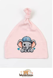 Knotenmütze Babybugz BZ15 in Pastellrosa mit Motiv Elefant mit blauer Cap