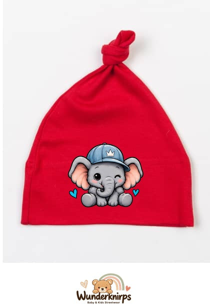 Knotenmütze Babybugz BZ15 in Rot mit Motiv Elefant mit blauer Cap