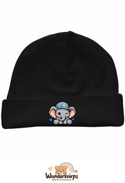 Umschlagmütze Rox-01 in Schwarz mit Motiv Elefant mit blauer Cap