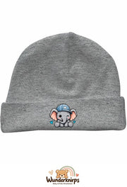Umschlagmütze Rox-01 in Grau meliert mit Motiv Elefant mit blauer Cap