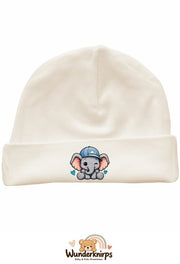 Umschlagmütze Rox-01 in Natur mit Motiv Elefant mit blauer Cap