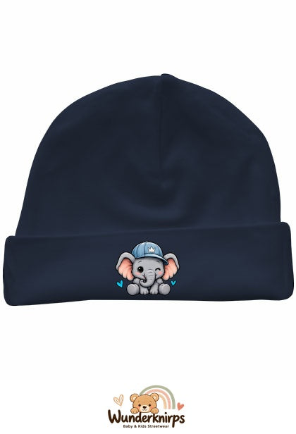 Umschlagmütze Rox-01 in Marineblau mit Motiv Elefant mit blauer Cap