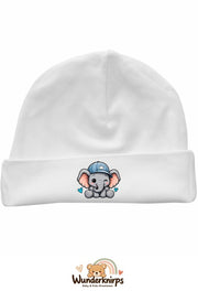 Umschlagmütze Rox-01 in Weiß mit Motiv Elefant mit blauer Cap