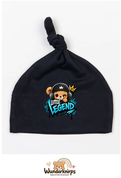 Knotenmütze Babybugz BZ15 in Schwarz mit Motiv Bär Little Legend