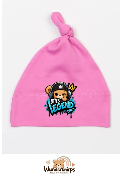 Knotenmütze Babybugz BZ15 in Bubblegum-Pink mit Motiv Bär Little Legend