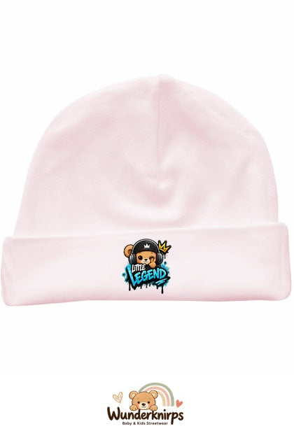 Umschlagmütze Rox-01 in Pastellrosa mit Motiv Bär Little Legend